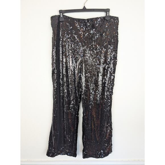 House of Harlow 1960 Sequin Pants Cropped Wide Leg Glam Party Black Size M - Picture 3 of 13